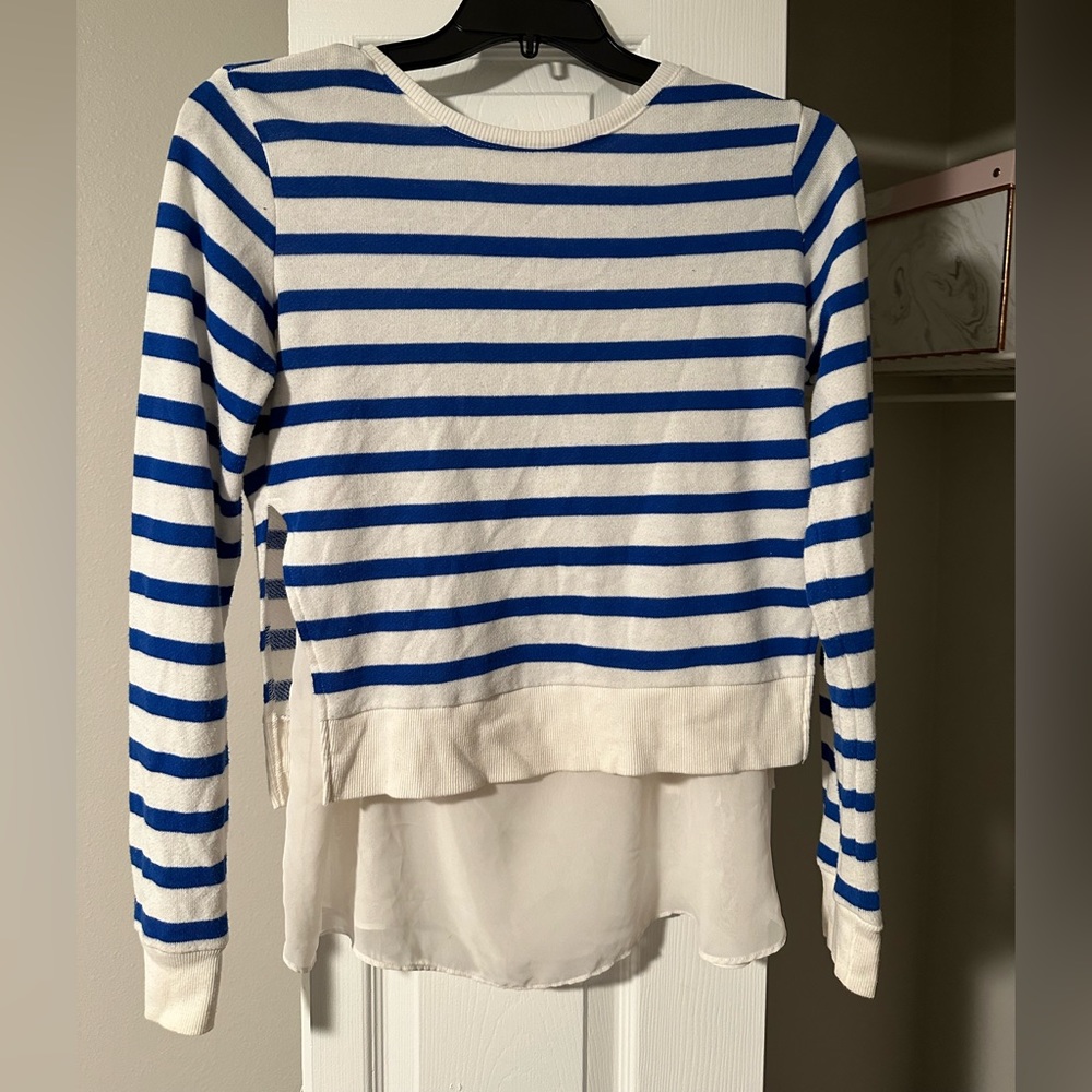 Large Arizona Jeans Blue & White Striped Sweater